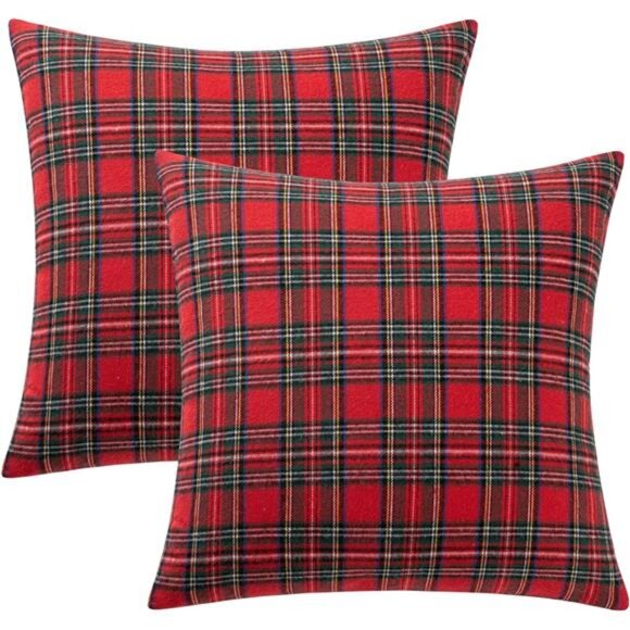Christmas Set of 2 Scottish Tartan Plaid Throw Pillow Covers Farmhouse Classic - Picture 6 of 7